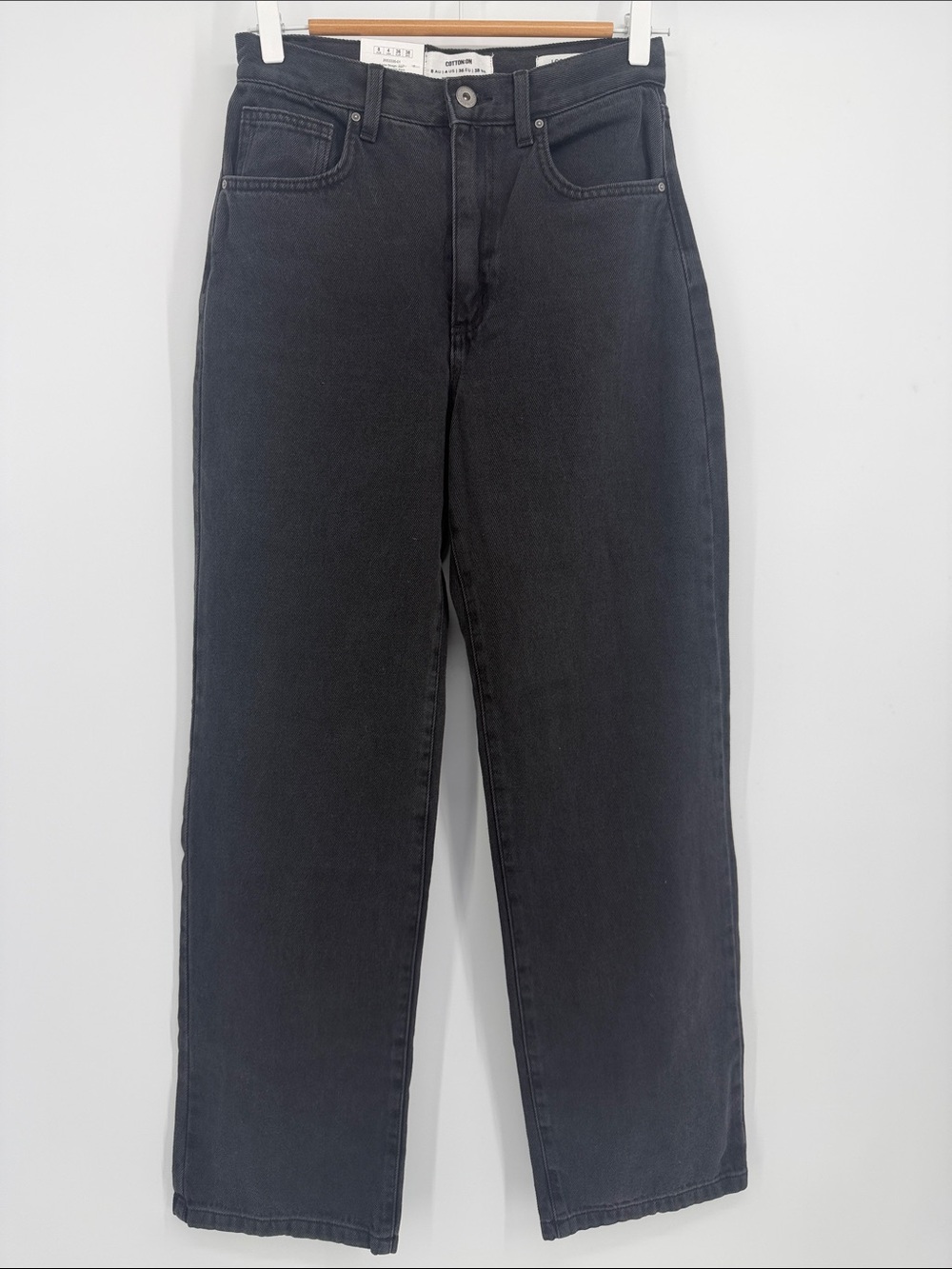 NWT Cotton On Loose Straight Jeans Graphite Black High Rise Size 4